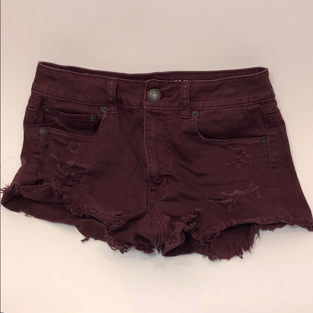 American Eagle Size 6 Maroon Denim Shorts